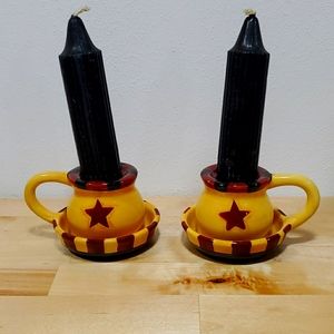 Lang Co Redware Candlesticks